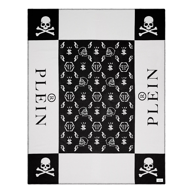 Плед Philipp Plein Plaid Cashmere Skull Черно-белый Плед Philipp Plein Plaid Cashmere Skull Черно-белый в Липецке | Loft Concept