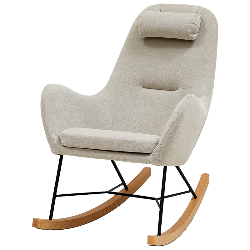 Бежевое Кресло-качалка с подушкой Rhyley Rocking Chair Бежево-серый Черный Древесина Бежевое Кресло-качалка с подушкой Rhyley Rocking Chair Бежево-серый Черный Древесина в Липецке | Loft Concept