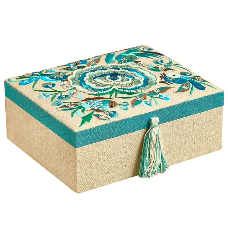 Шкатулка с вышивкой из бисера Kelley Beads Embroidery Box Бежевый Бирюзовый Шкатулка с вышивкой из бисера Kelley Beads Embroidery Box Бежевый Бирюзовый в Липецке | Loft Concept