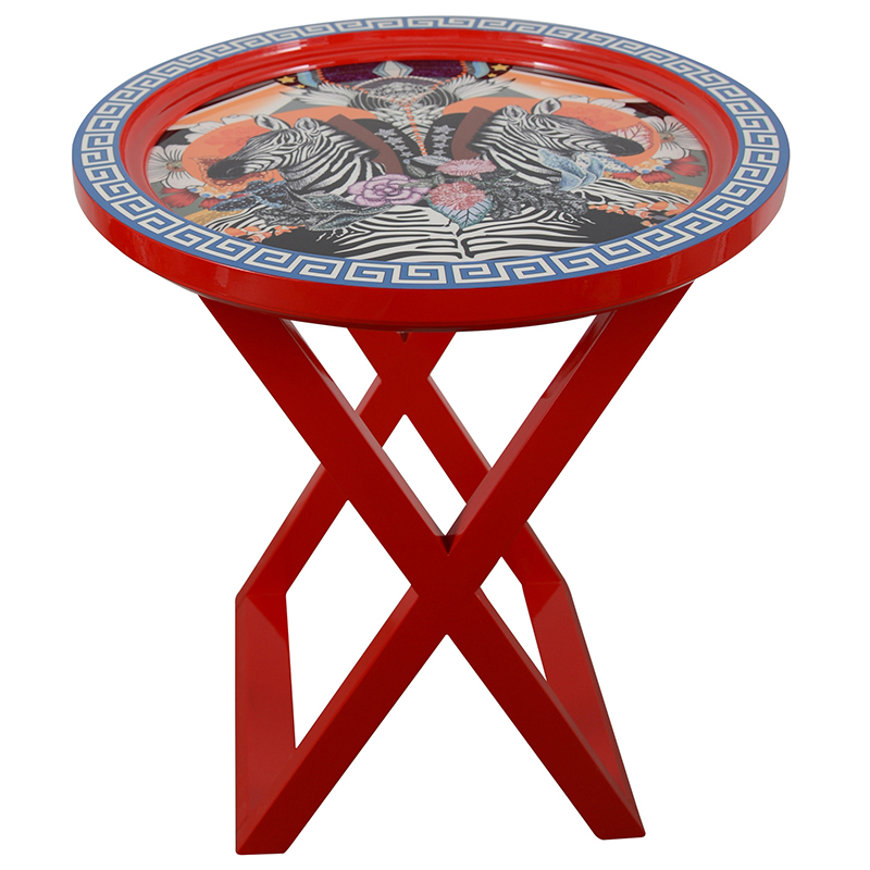 Приставной стол Zebras Painted Round Countertop Side Table Мульти Красный Приставной стол Zebras Painted Round Countertop Side Table Мульти Красный в Липецке | Loft Concept