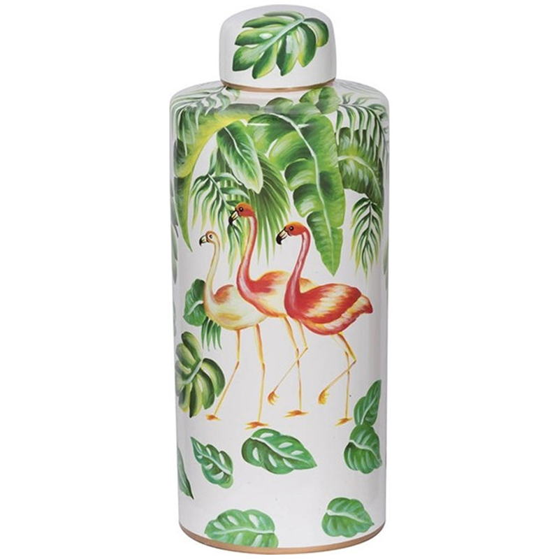 Ваза с крышкой Three Flamingos Green White Vase Белый Зеленый Красный Ваза с крышкой Three Flamingos Green White Vase Белый Зеленый Красный в Липецке | Loft Concept