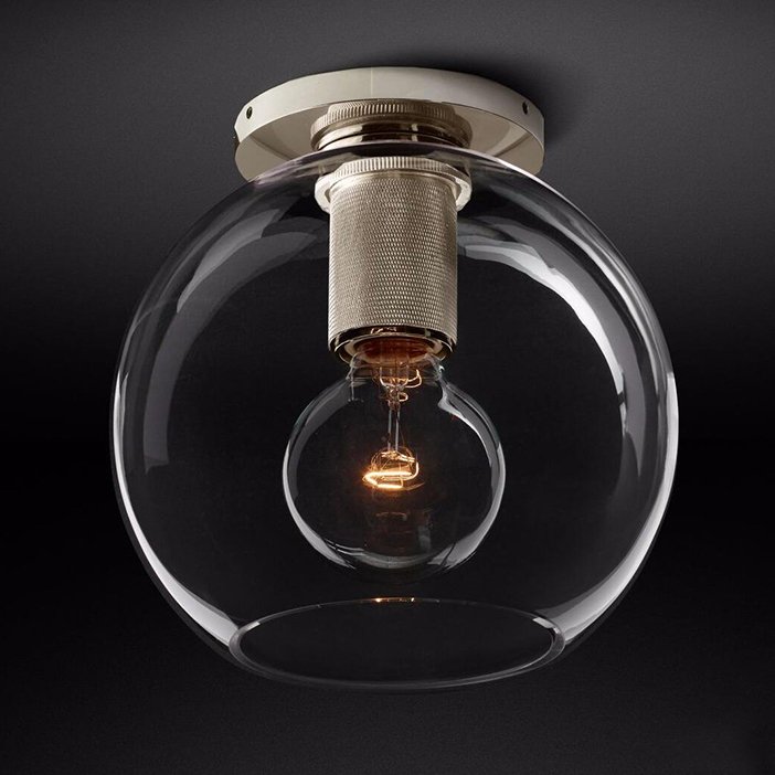 Потолочный светильник RH Utilitaire Globe Shade Flushmount Прозрачное Стекло Никель Потолочный светильник RH Utilitaire Globe Shade Flushmount Прозрачное Стекло Никель в Липецке | Loft Concept