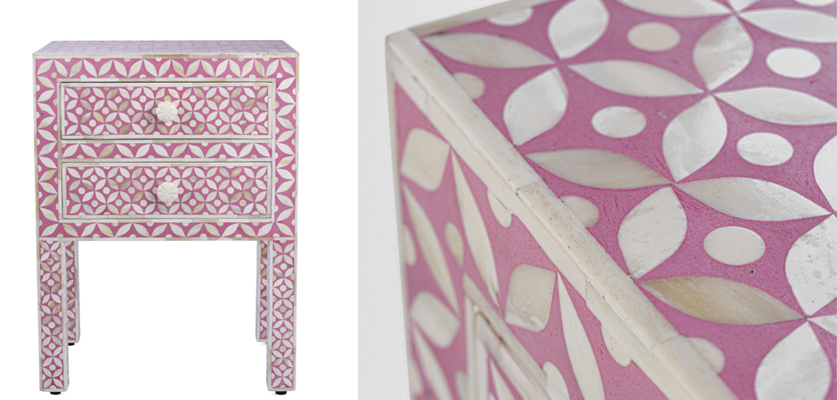 Розовая прикроватная тумба BONE INLAY BEDSIDE CABINET Розовая прикроватная тумба BONE INLAY BEDSIDE CABINET - Loft-Concept в Липецке