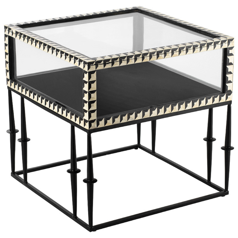 Приставной стол с витриной Bone Inlay black white Черный Белый Приставной стол с витриной Bone Inlay black white Черный Белый в Липецке | Loft Concept