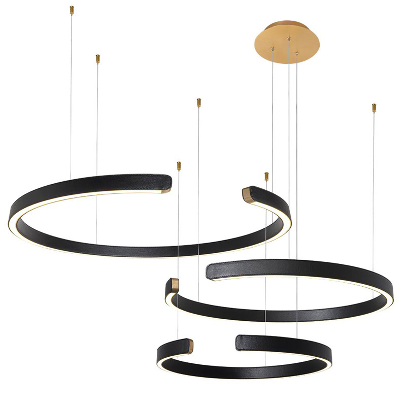 Люстра Half Ring 3 black leather Черный Золотой Люстра Half Ring 3 black leather Черный Золотой в Липецке | Loft Concept