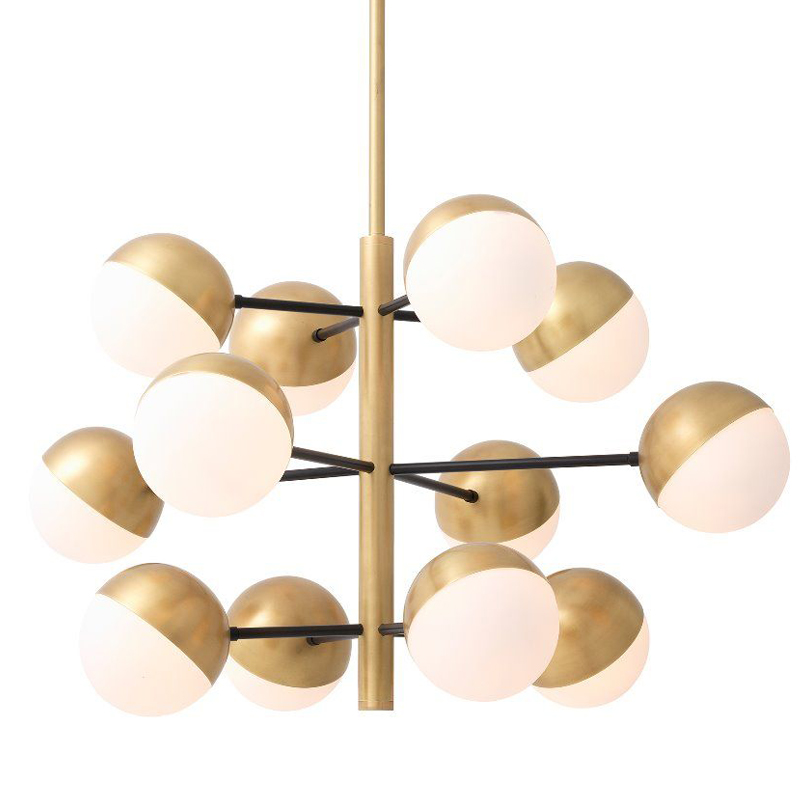 Люстра Eichholtz Chandelier Cona S Латунь Античная полированная Белое матовое стекло Черный Люстра Eichholtz Chandelier Cona S Латунь Античная полированная Белое матовое стекло Черный в Липецке | Loft Concept