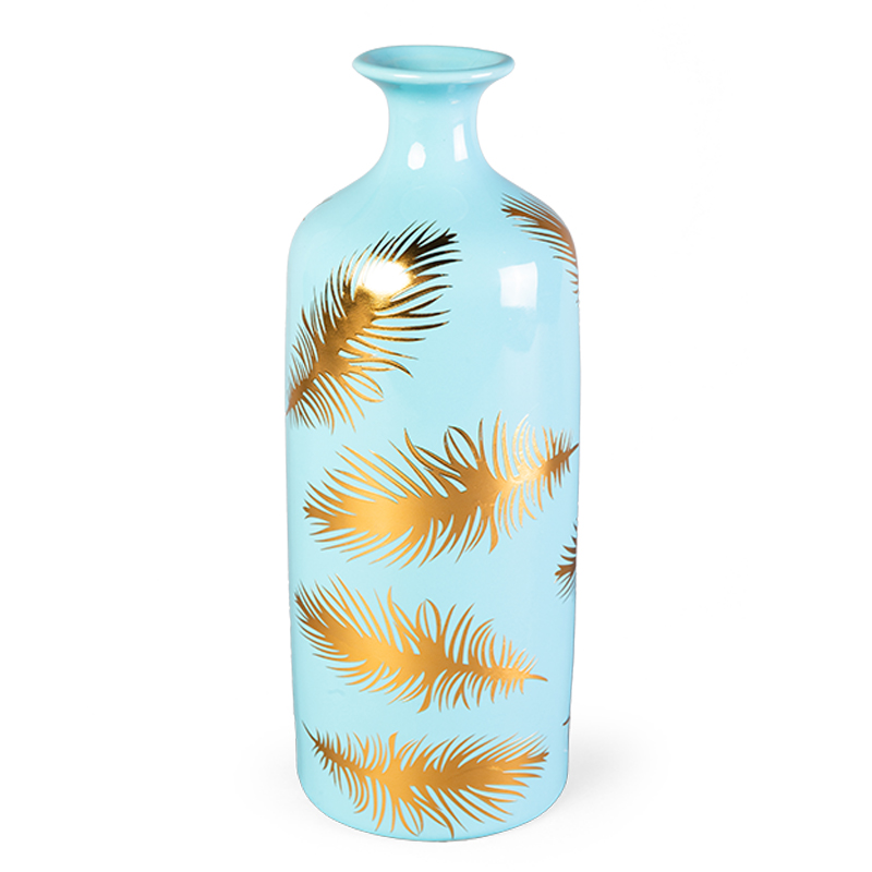 Ваза Gold feathers on blue Vase 30 Голубой Глянцевое золото в Липецке | Loft Concept 