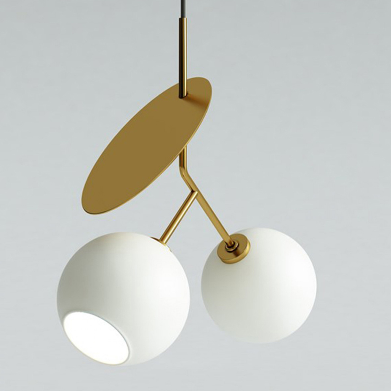 Подвесной светильник Cherry Pendant Double Gold Белое матовое стекло Черный Глянцевое золото Подвесной светильник Cherry Pendant Double Gold Белое матовое стекло Черный Глянцевое золото в Липецке | Loft Concept