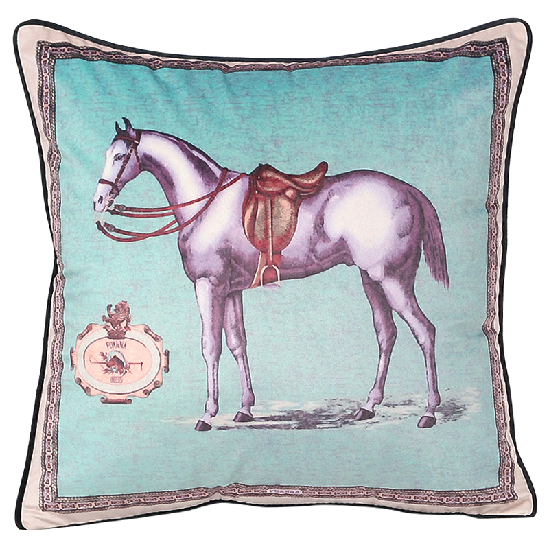 Декоративная подушка Hermes Horse 15 Бирюзовый Мульти в Липецке | Loft Concept 