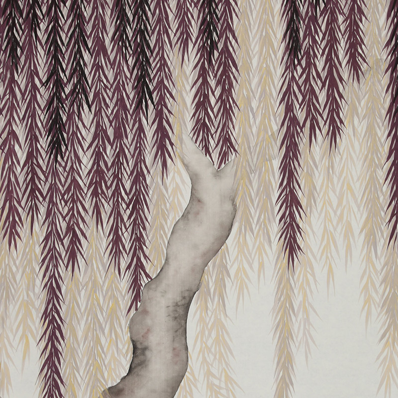 Обои ручная роспись Willow Boysenberry on Bleached White dyed silk  в Липецке | Loft Concept 