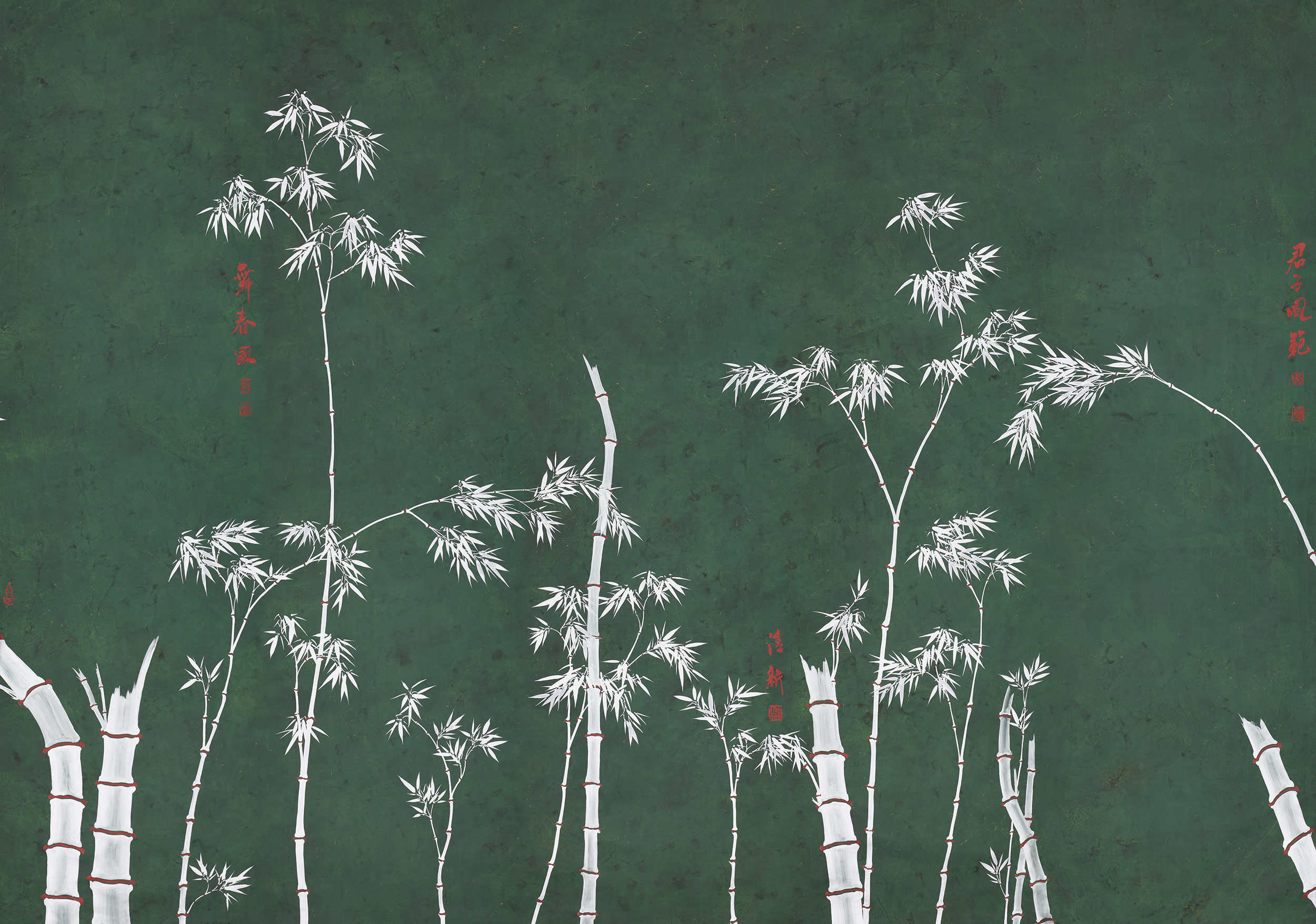 Обои ручная роспись Bamboo Argent on Edo Green painted silk Обои ручная роспись Bamboo Argent on Edo Green painted silk - постер Loft-Concept в Липецке