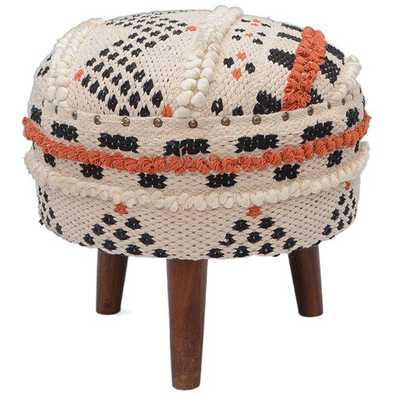 Пуф India Multicolor Ornament Wood Pouf II Белый Черный Коричневый Оранжевый Пуф India Multicolor Ornament Wood Pouf II Белый Черный Коричневый Оранжевый в Липецке | Loft Concept