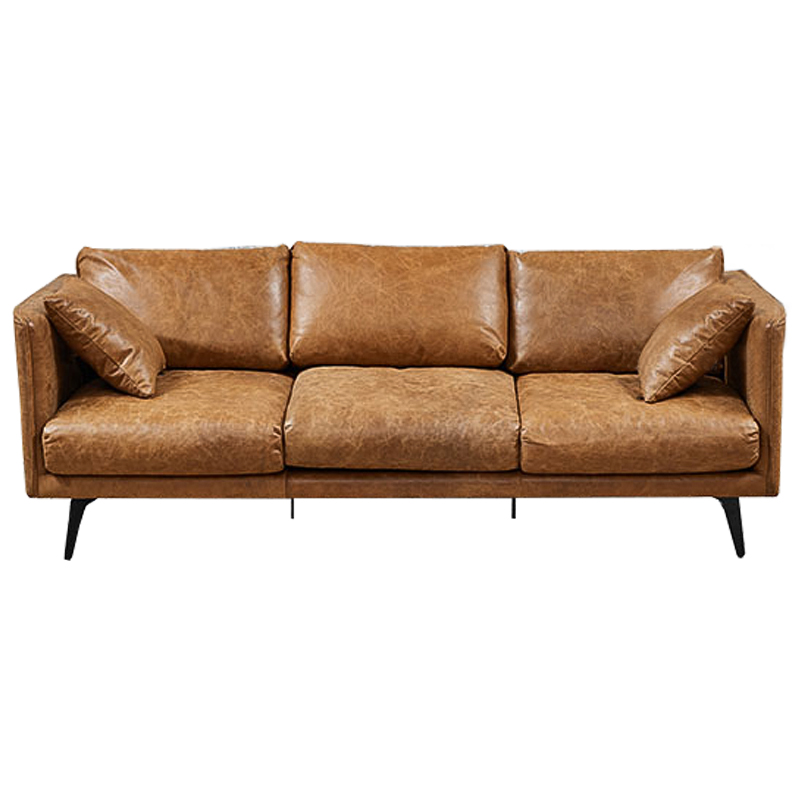 Диван Caramel Leather Triple Sofa Карамель Черный Диван Caramel Leather Triple Sofa Карамель Черный в Липецке | Loft Concept