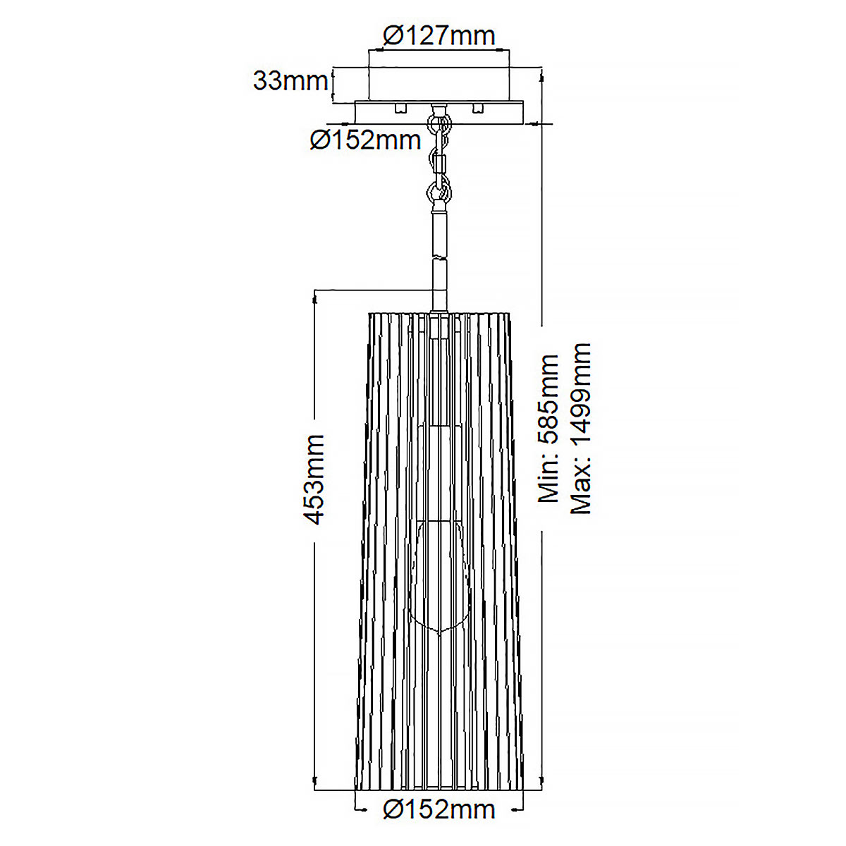 Подвесной светильник с узким цилиндрическим абажуром из черных вертикальных реек Kichler в Липецке