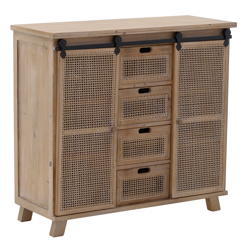 Комод из дерева и ротанга Rosita Wood chest of drawers Бежево-серый Черный Комод из дерева и ротанга Rosita Wood chest of drawers Бежево-серый Черный в Липецке | Loft Concept
