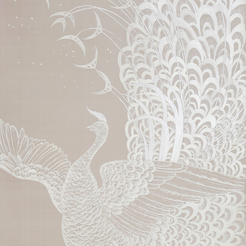 Обои ручная роспись в стиле Арт-деко Whistler Peacocks Special Colourway on Almost Mauve dyed silk Обои ручная роспись в стиле Арт-деко Whistler Peacocks Special Colourway on Almost Mauve dyed silk в Липецке | Loft Concept