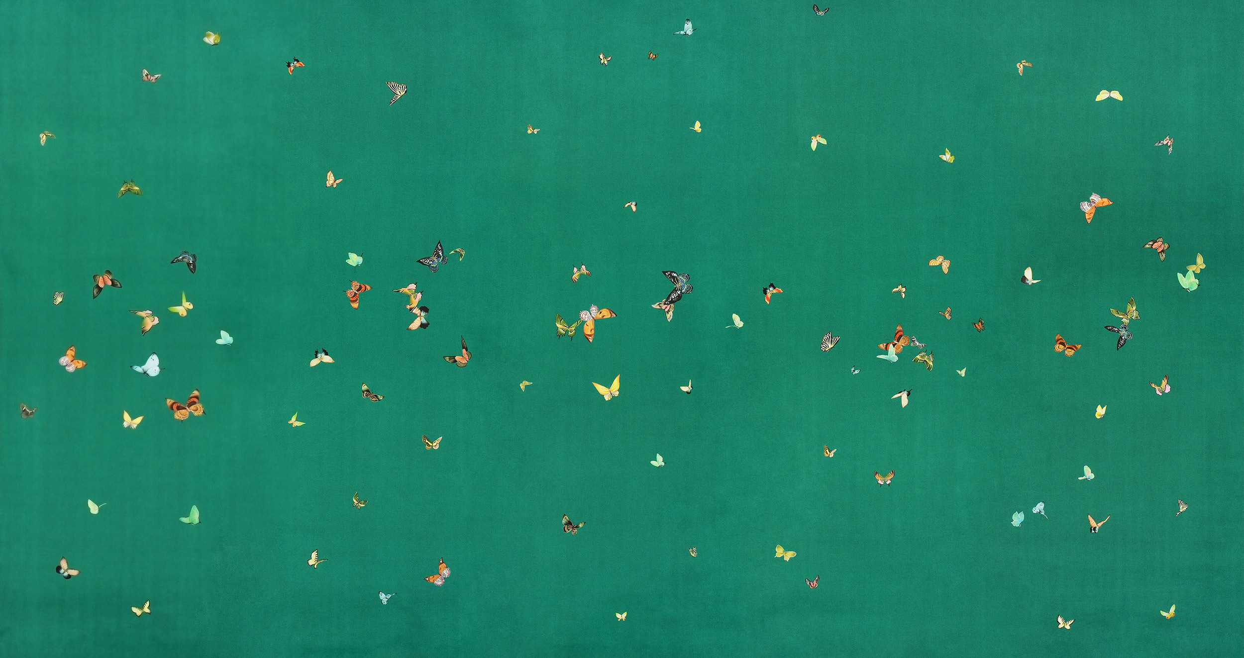 Обои ручная роспись Butterflies Emerald on green dyed paper Обои ручная роспись Butterflies Emerald on green dyed paper - постер Loft-Concept в Липецке
