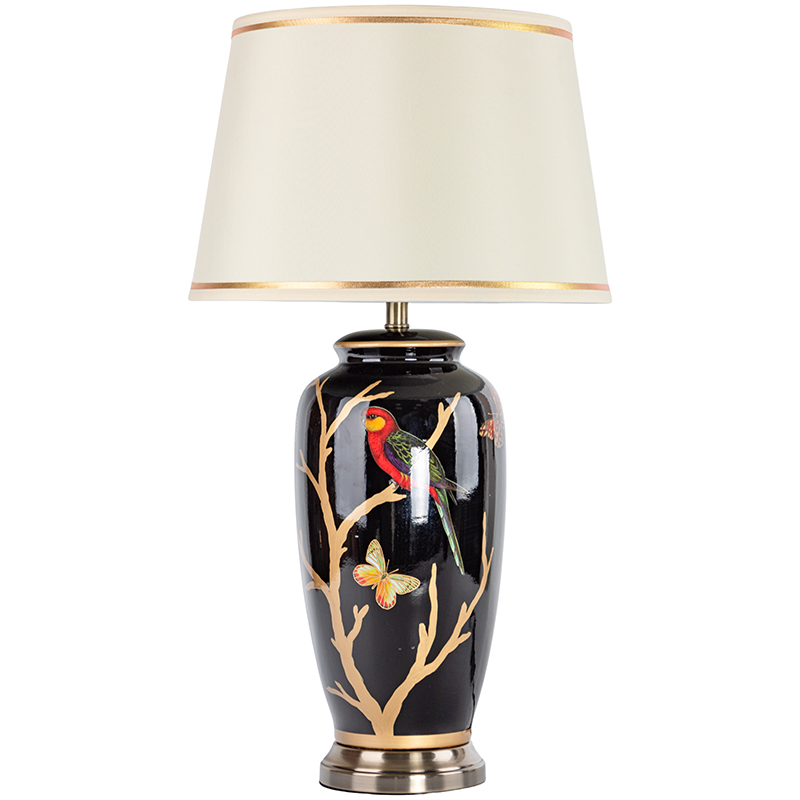 Настольная лампа с абажуром Bird on Golden Branches Black Lampshade Черный Бежевый Красный Золотой Настольная лампа с абажуром Bird on Golden Branches Black Lampshade Черный Бежевый Красный Золотой в Липецке | Loft Concept