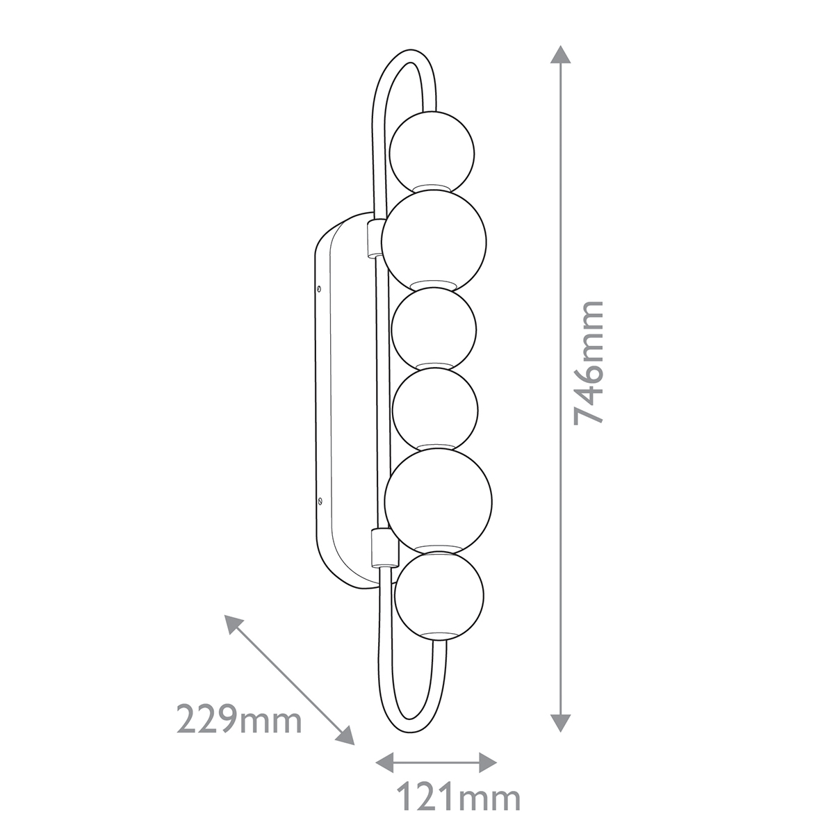 Бра цвета латунь с 6-ю рифлеными плафонами шаровидной формы Alora в Липецке