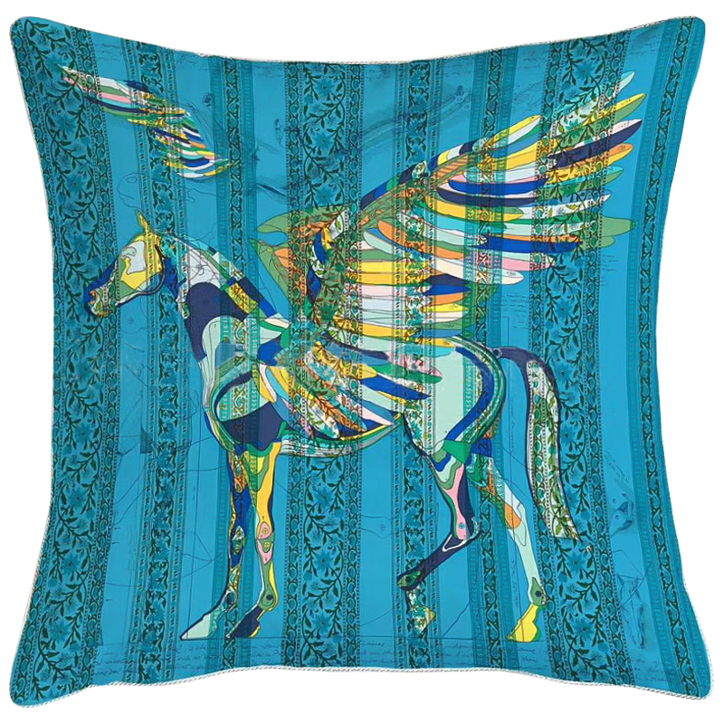 Декоративная подушка Hermes Horse 124 Бирюзовый Синий Желтый Декоративная подушка Hermes Horse 124 Бирюзовый Синий Желтый в Липецке | Loft Concept
