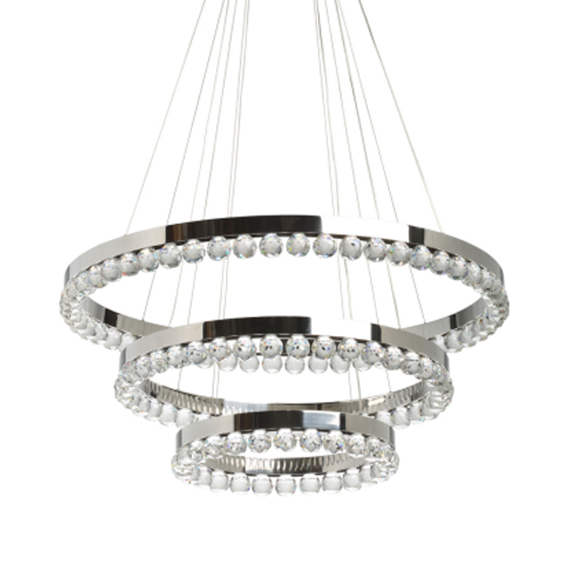 Люстра с тремя кольцами цвета хром и прозрачными хрустальными шарами по периметру Sacramento Transparent Balls Chandelier Хром Прозрачный в Липецке | Loft Concept 