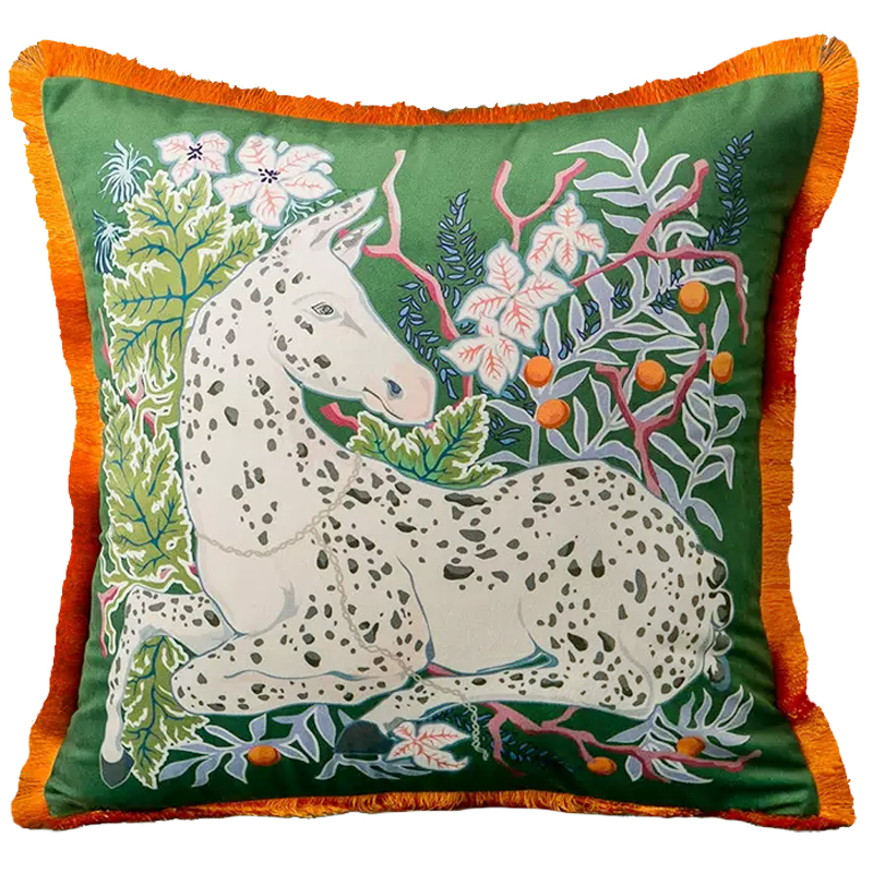 Декоративная подушка Horse on Botanical Green Cushion Мульти Зеленый Декоративная подушка Horse on Botanical Green Cushion Мульти Зеленый в Липецке | Loft Concept