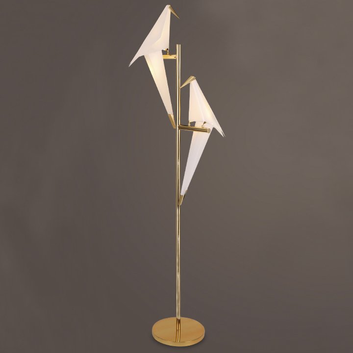 Торшер Origami Bird Floor two lamps Латунь Белый Торшер Origami Bird Floor two lamps Латунь Белый в Липецке | Loft Concept