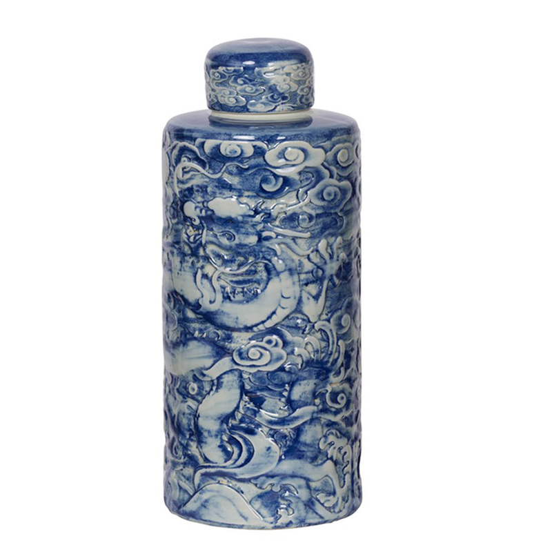 Ваза с крышкой Blue & White Pattern Белый Синий Ваза с крышкой Blue & White Pattern Белый Синий в Липецке | Loft Concept