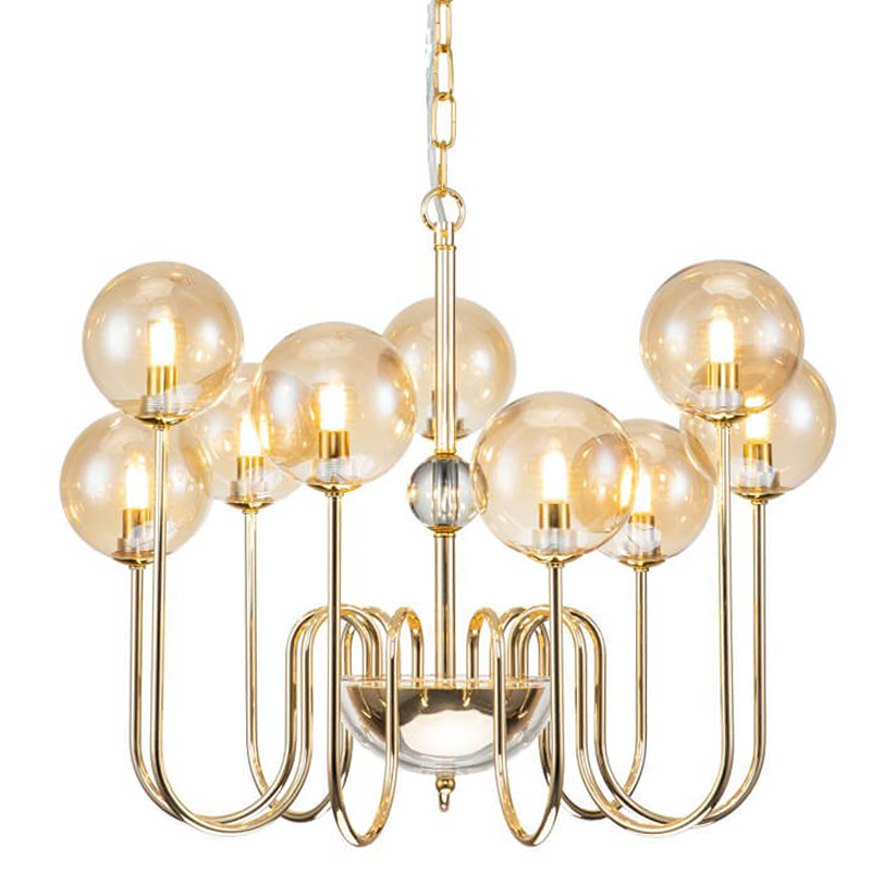 Люстра Sheiry Glass Ball Chandelier 9 Глянцевое золото Янтарный Люстра Sheiry Glass Ball Chandelier 9 Глянцевое золото Янтарный в Липецке | Loft Concept