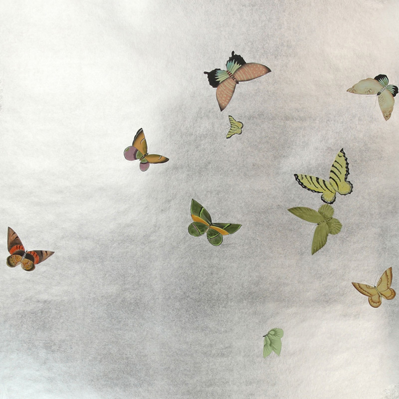 Обои ручная роспись Butterflies Emerald on Tarnished Silver gilded paper Обои ручная роспись Butterflies Emerald on Tarnished Silver gilded paper в Липецке | Loft Concept