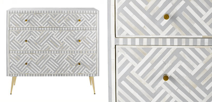 Комод инкрустация костью Gray Indian Bone Inlay 3 drawer Серый Комод инкрустация костью Gray Indian Bone Inlay 3 drawer Серый - Loft-Concept в Липецке