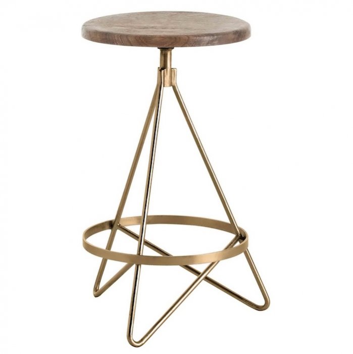 Барный стул Industrial Vintage Brass Iron Swivel Bar Stool Золотой Коричневый Барный стул Industrial Vintage Brass Iron Swivel Bar Stool Золотой Коричневый в Липецке | Loft Concept