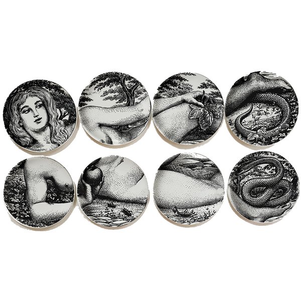 Тарелки FORNASETTI SET OF 8 "EVA" Черный Тарелки FORNASETTI SET OF 8 "EVA" Черный в Липецке | Loft Concept