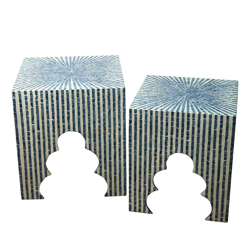 Комплект Приставных Cтолов Bone Inlay Blue из раковин устриц Белый Голубой Комплект Приставных Cтолов Bone Inlay Blue из раковин устриц Белый Голубой в Липецке | Loft Concept