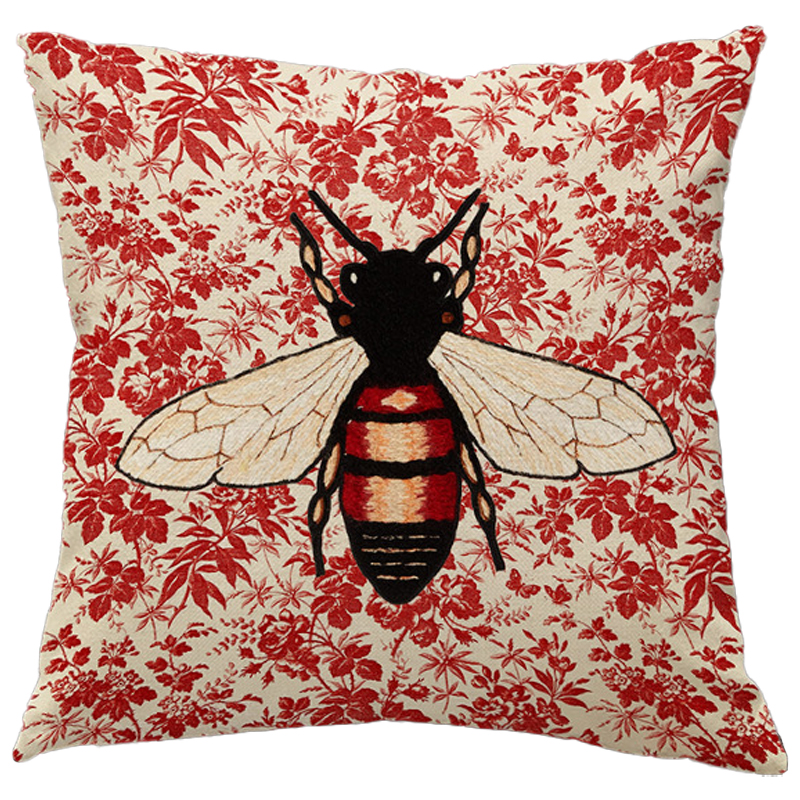 Декоративная подушка Стиль Gucci Bee Красный Бежевый Черный Декоративная подушка Стиль Gucci Bee Красный Бежевый Черный в Липецке | Loft Concept