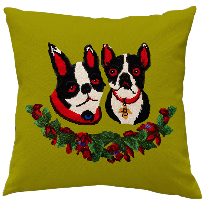 Декоративная подушка Стиль Gucci Two Dogs Green Мульти Зеленый Декоративная подушка Стиль Gucci Two Dogs Green Мульти Зеленый в Липецке | Loft Concept