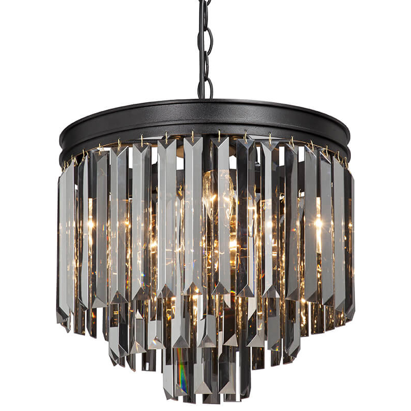 Люстра ODEON Gray glass 3-TIER  Black Серое стекло D 36 Черный матовый в Липецке | Loft Concept 
