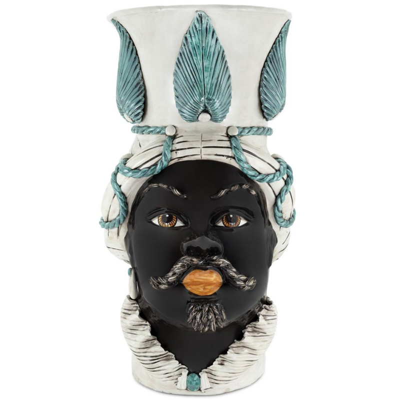 Ваза Vase Moro Man Giant With Leaf Malachite Бежевый Бирюзовый Черный Ваза Vase Moro Man Giant With Leaf Malachite Бежевый Бирюзовый Черный в Липецке | Loft Concept
