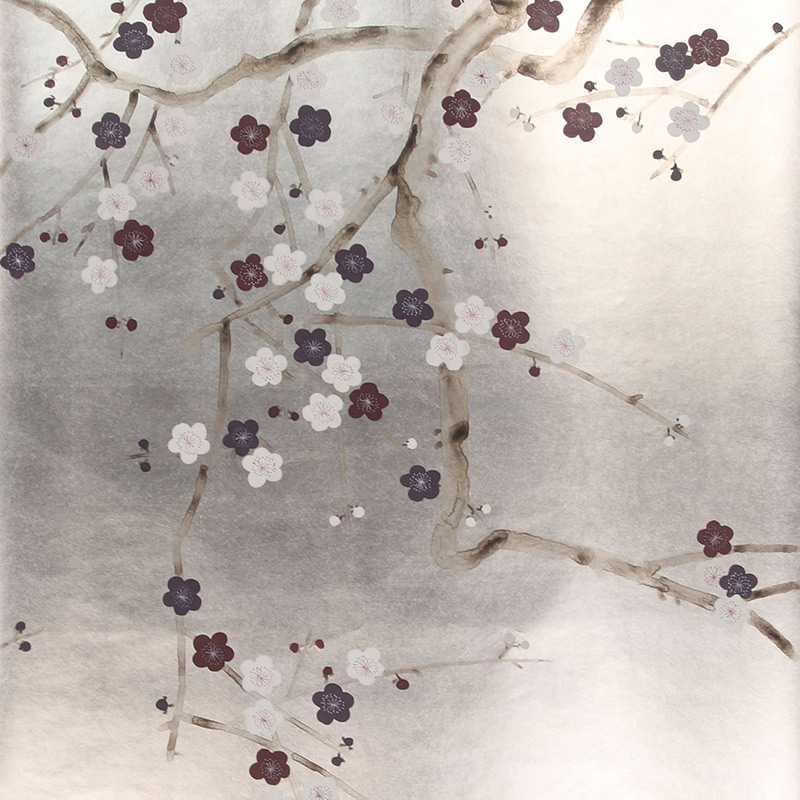 Обои ручная роспись Plum Blossom Lavender on Tarnished Silver gilded paper  в Липецке | Loft Concept 