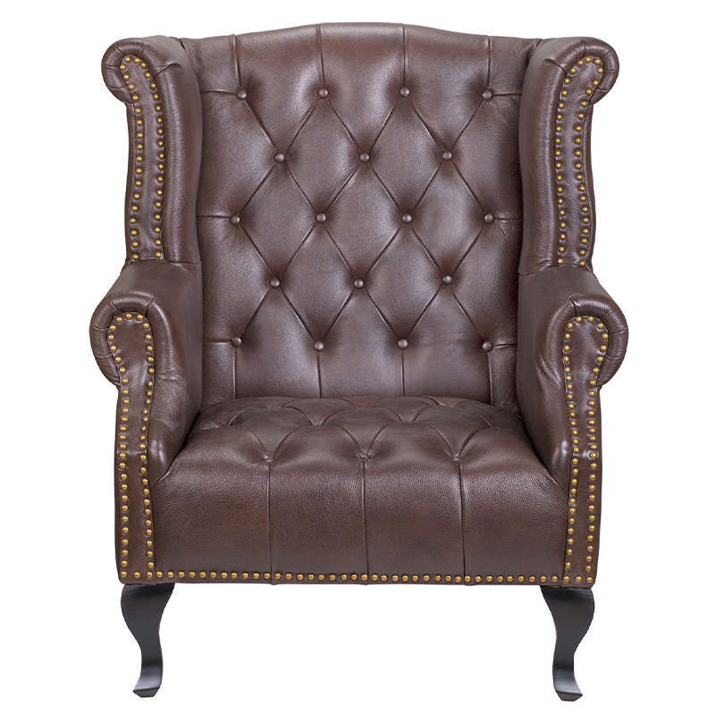 Кресло из натуральной кожи на 4-х деревянных ножках из массива бука Thomas Armchair brown Коричневый Черный Кресло из натуральной кожи на 4-х деревянных ножках из массива бука Thomas Armchair brown Коричневый Черный в Липецке | Loft Concept