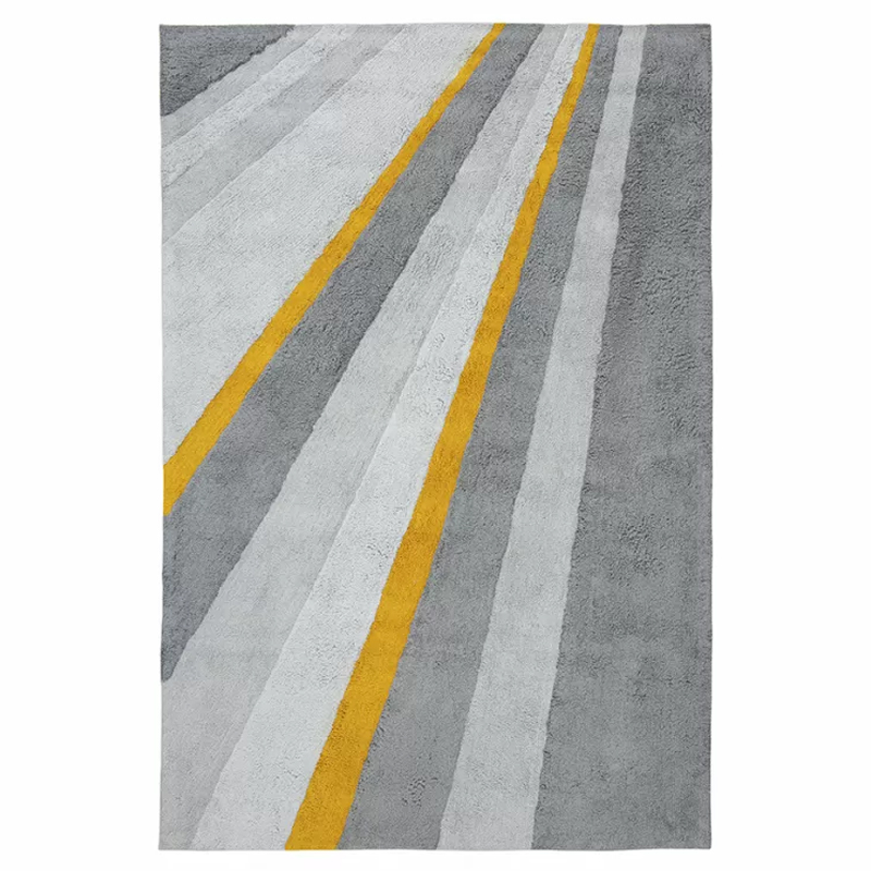 Ковер из хлопка серого цвета с геометрическим рисунком Elan Stripe Серый Желтый Ковер из хлопка серого цвета с геометрическим рисунком Elan Stripe Серый Желтый в Липецке | Loft Concept