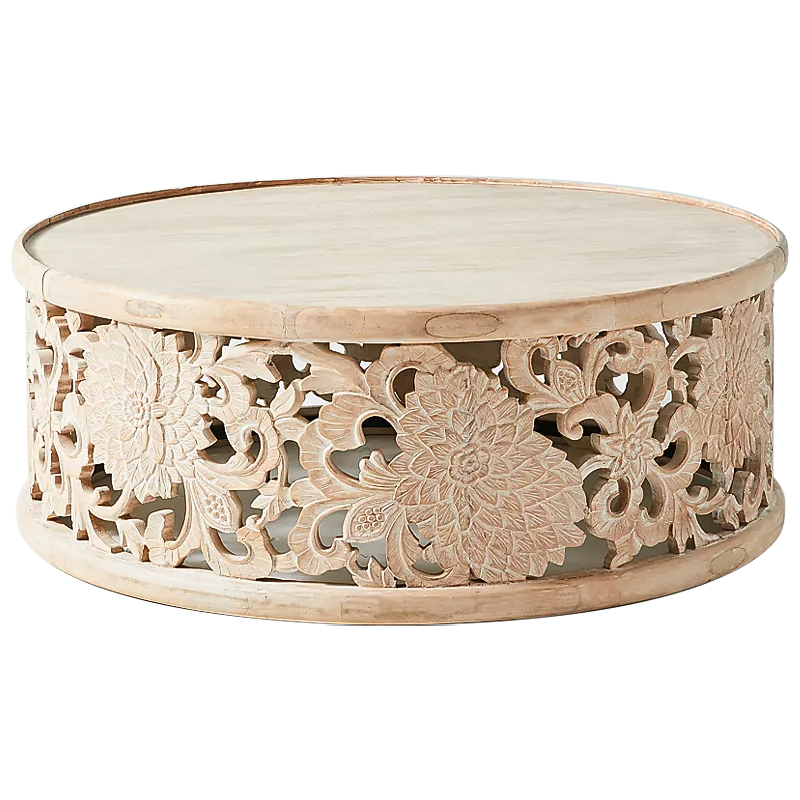 Круглый кофейный стол Handcarved Lotus Round Coffee Table Древесина Круглый кофейный стол Handcarved Lotus Round Coffee Table Древесина в Липецке | Loft Concept