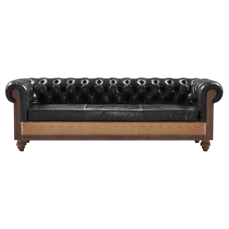Диван Deconstructed Chesterfield Sofa triple Black leather Коричневый Черный Диван Deconstructed Chesterfield Sofa triple Black leather Коричневый Черный в Липецке | Loft Concept