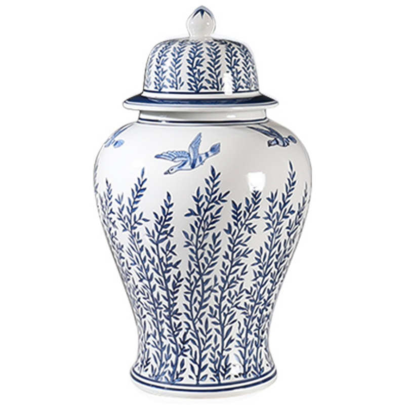 Ваза с крышкой Oriental Blue & White Flying Birds Vase Белый Синий Ваза с крышкой Oriental Blue & White Flying Birds Vase Белый Синий в Липецке | Loft Concept