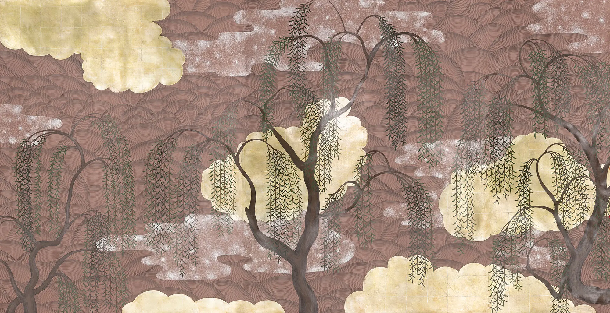 Обои ручная роспись Willow & Waves Original colourway on Edo painted Xuan paper with antiquing Обои ручная роспись Willow & Waves Original colourway on Edo painted Xuan paper with antiquing - постер Loft-Concept в Липецке