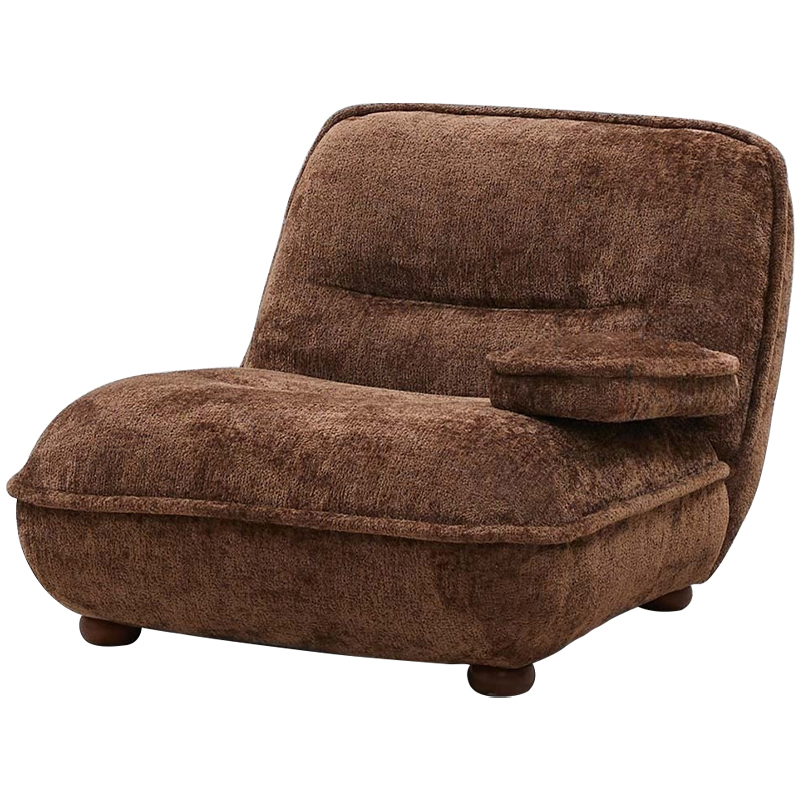 Кресло без подлокотников коричневое ну круглых деревянных ножках Loup Plush Armchair Brown Коричневый Кресло без подлокотников коричневое ну круглых деревянных ножках Loup Plush Armchair Brown Коричневый в Липецке | Loft Concept