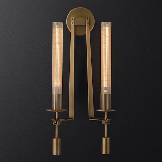 Бра RH FONTANELLE DOUBLE WALL LAMP Латунь Прозрачное Стекло Бра RH FONTANELLE DOUBLE WALL LAMP Латунь Прозрачное Стекло в Липецке | Loft Concept
