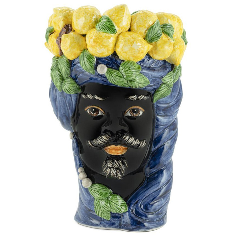 Ваза Vase Lemon Head Man Blue Синий Черный Желтый Зеленый Ваза Vase Lemon Head Man Blue Синий Черный Желтый Зеленый в Липецке | Loft Concept