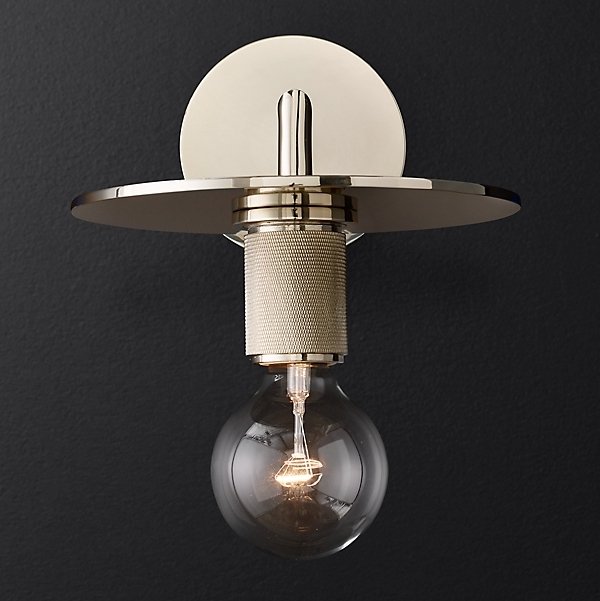 Бра RH Utilitaire Knurled Disk Shade Sconce Silver Никель Бра RH Utilitaire Knurled Disk Shade Sconce Silver Никель в Липецке | Loft Concept