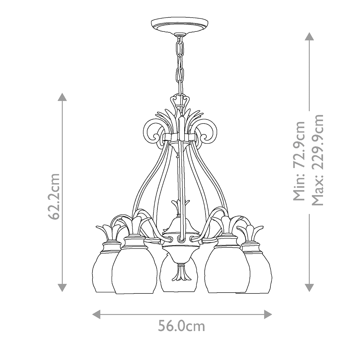 Люстра цвета латунь с 5-ю плафонами из рельефного стекла в форме ананаса Hinkley в Липецке